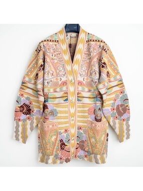 $2950 ETRO JACQUARD-KNIT WOOL-BLEND CARDIGAN  Women's Size 46
